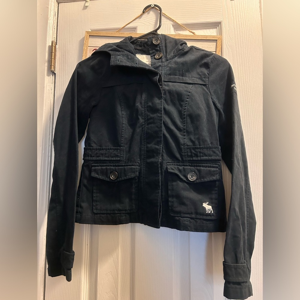 Abercrombie & Fitch navy blue Hooded Utility Jacket with Logo
